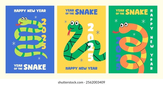 vector chinese new year 2025 year of snake, Traditional and modern design, card and background, Lunar new year 2025, snake cartoon character design