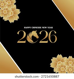 Vektor des Chinesischen Neujahrs 2026 Grüße mit Pferd-Ikone und Blumen Ornamente