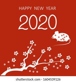 Vector of Chinese New Year banner with rat,cherry flowers and number 2020