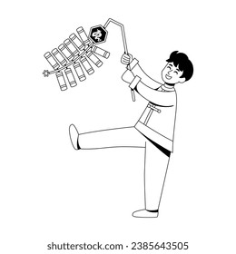 Vector Chinese New Year Boy Firecracker Illustration Isolated