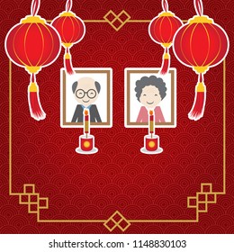 vector chinese new year, china family  celebrate in ghost festival.