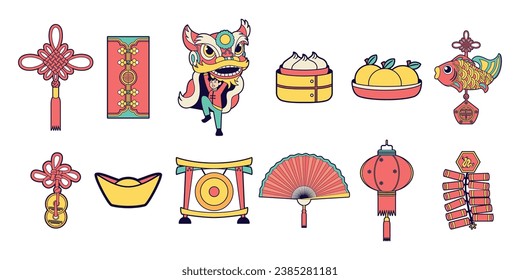 Vector Chinese New Year Colorful Set Illustration Isolated