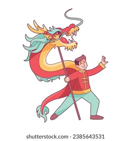 Vector Chinese New Year Dragon Dance Illustration Isolated