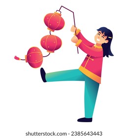 Vector Chinese New Year Girl Lantern Illustration Isolated