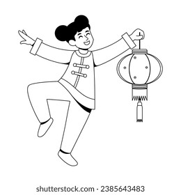 Vector Chinese New Year Girl Lantern Illustration Isolated