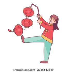 Vector Chinese New Year Girl Lantern Illustration Isolated