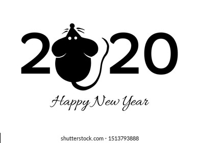 Vector Chinese New year greeting card with hand drawn mouse isolated on white background, illustration for Christmas and new year design, symbol of 2020 in Chinese calendar