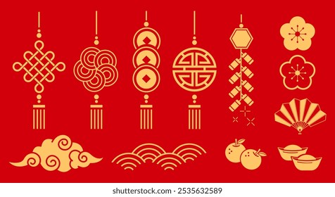 vector chinese new year icon set, lurnar new year, icon and symbol set