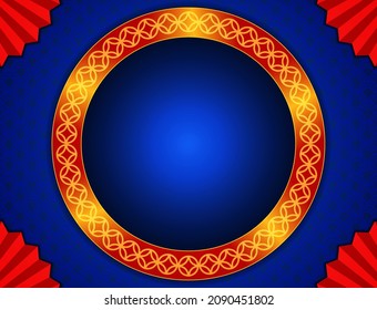 Vektor-Chinesisch, neues Jahr, Illustration gelb und blau, Hintergrund mit asiatischen Elementen