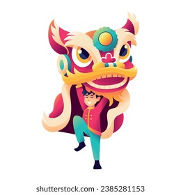 Vector Chinese New Year Lion Dance Illustration Isolated