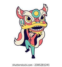 Vector Chinese New Year Lion Dance Illustration Isolated