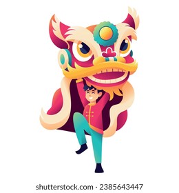 Vector Chinese New Year Lion Dance Illustration Isolated