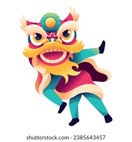 Vector Chinese New Year Lion Dance Illustration Isolated