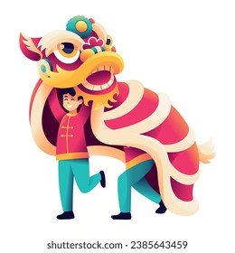 Vector Chinese New Year Lion Dance Illustration Isolated