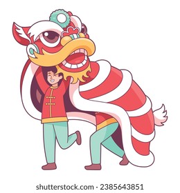 Vector Chinese New Year Lion Dance Illustration Isolated