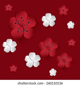 Vector Chinese New Year Paper Graphics. Translation of Chinese Calligraphy: The Blossom of Flourishing Age. Translation of Stamps: Good Fortune