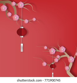 Vector Chinese new year paper cut background graphic design illustration and text.