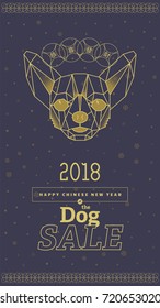 Vector Chinese New Year sale design template background, Front view of Chihuahua dog head triangular, 2018 Happy New Year, Asian Lunar Year.