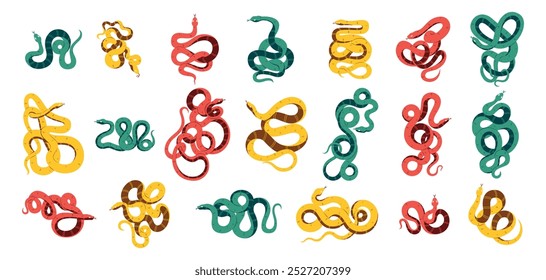 Vector Chinese New Year Snake Ornament Cartoon Set Illustration Isolated