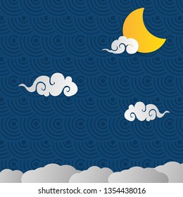 Vector chinese night sky background stars and moon