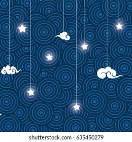Vector chinese night sky background stars and Cloud.