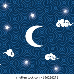 Vector chinese night sky background stars and Cloud.