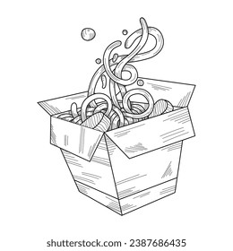 Fideos chinos vectoriales en papel envasado ilustración gráfica