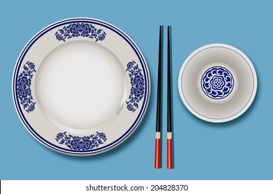 Vector of chinese porcelain with chopsticks