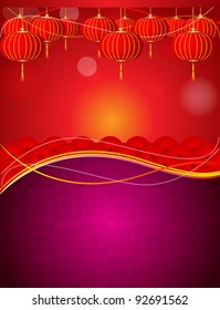 Vector Chinese Poster Theme With Hanging Lanterns