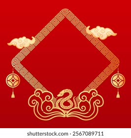 Vector : Chinese Shio Snake Border Frame with Ornament and Decoration - For Banner Sale Marketing Promotion Product Social Media 