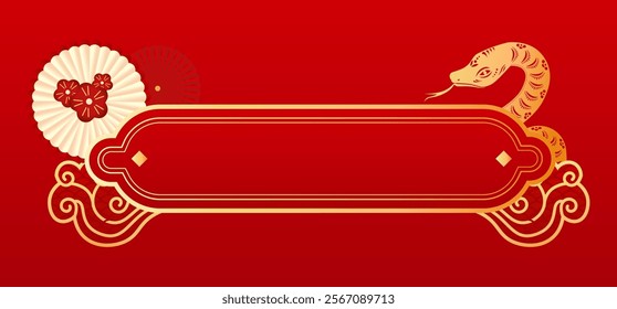 Vector : Chinese Shio Snake Border Frame with Ornament and Decoration - For Banner Sale Marketing Promotion Product Social Media 