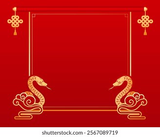 Vector : Chinese Shio Snake Border Frame with Ornament and Decoration - For Banner Sale Marketing Promotion Product Social Media 