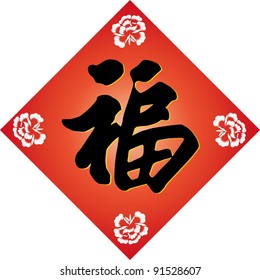 Vector for Chinese Spring Festival couplets.Red is  a lucky color for the Chinese,and the character "Fu" in Chinese means Blessing, Good Fortune, Good Luck