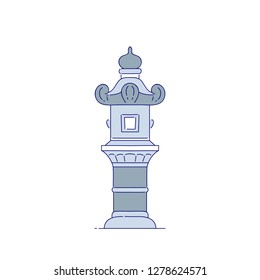 Vector Chinese stone streetlight architectural landmark. Oriental architecture line art traditional historic national street lamp of China.