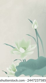 Vektorgrafik Chinesischer Stil grüner Lotus vertikale Illustration