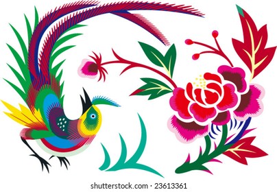 Vector of Chinese Traditional Bird and Flower  Pattern