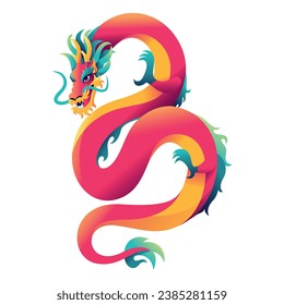 Vector Chinese Traditional Dragon Art Deco Illustration Isolated