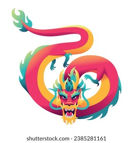 Vector Chinese Traditional Dragon Art Deco Illustration Isolated
