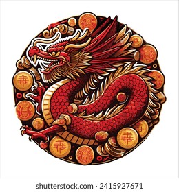 Vector Chinese Traditional Dragons Characters Illustration. style for card, print, flyers, posters, merch, covers, etc.