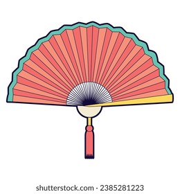 Vector Chinese Traditional Paper Fan Art Deco Illustration Isolated