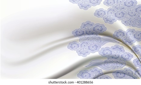 Vector Chinese Traditional Pattern On Ivory Silk Fabric. Background, Pattern Concept