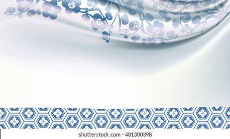 Vector Chinese traditional pattern on Ivory Silk fabric. Background, pattern concept