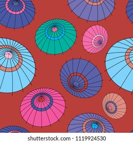 Vector Chinese umbrellas pattern on red
