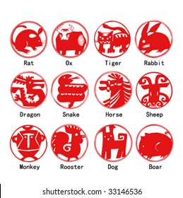 Vector of Chinese Zodiac Animal Sign in paper cutting style