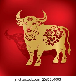 vector of chinese zodiac year of cow in gold paper cut
