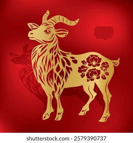 vector of chinese zodiac year of goat in gold paper cut