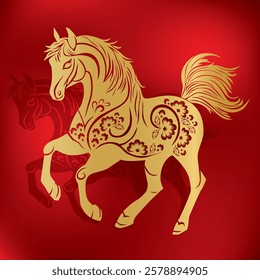 vector of chinese zodiac year of horse in gold paper cut