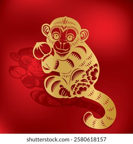 vector of chinese zodiac year of monkey in gold paper cut