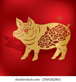 vector of chinese zodiac year of pig in gold paper cut