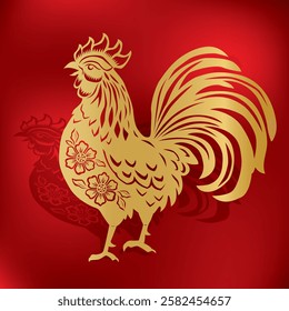 vector of chinese zodiac year of rooster in gold paper cut